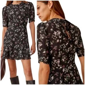 Reformation NWT Bard Floral Mini Dress Jolene Size 4 Short Sleeve Black Pink